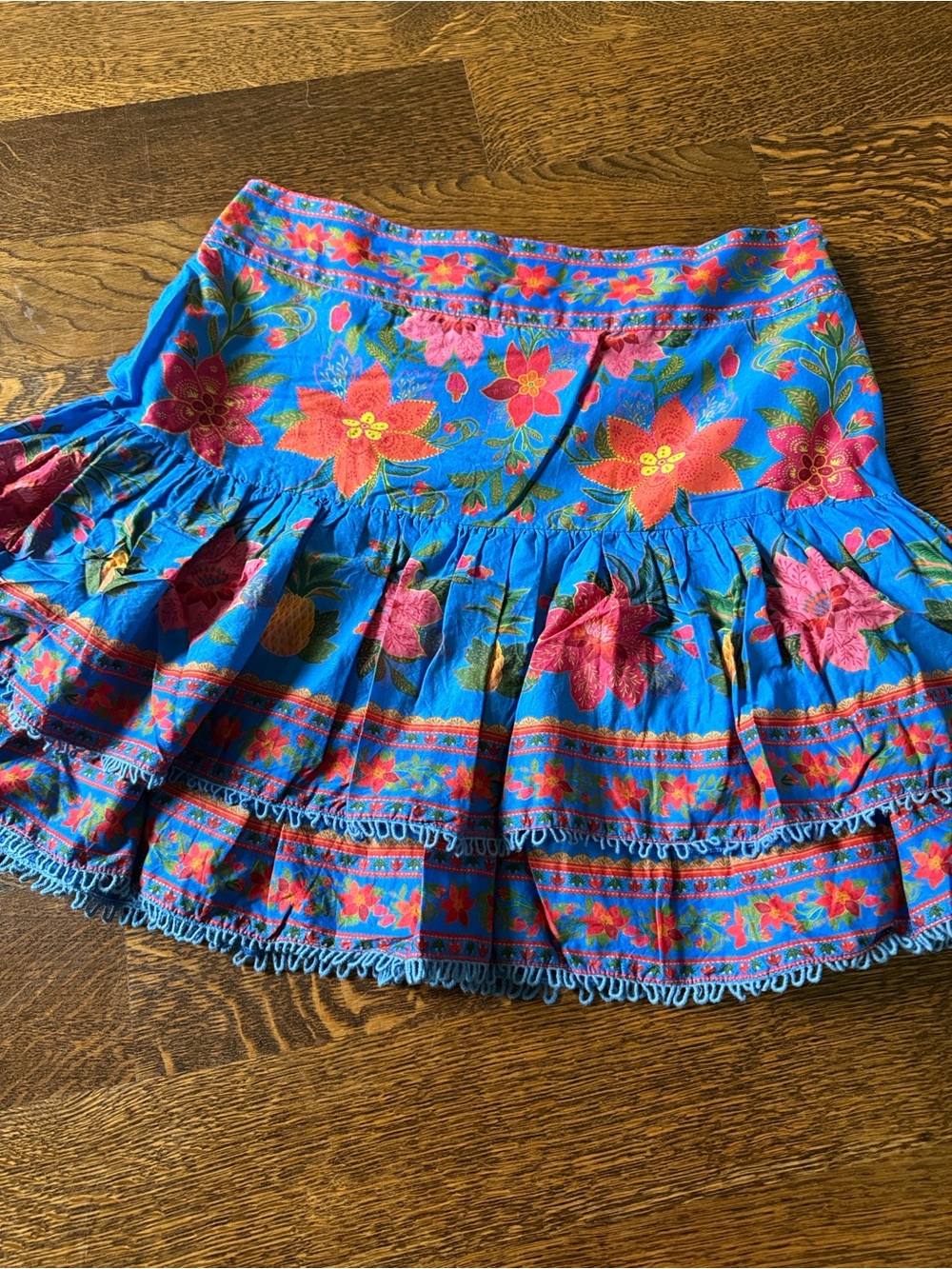 FARM Rio Bright Blue Floral Ruffled Mini Skirt - Picture 2 of 3